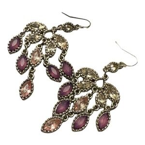 Tiered Purple Stone Dangle Drop Earrings Silver Hook Style Back Formal Boho